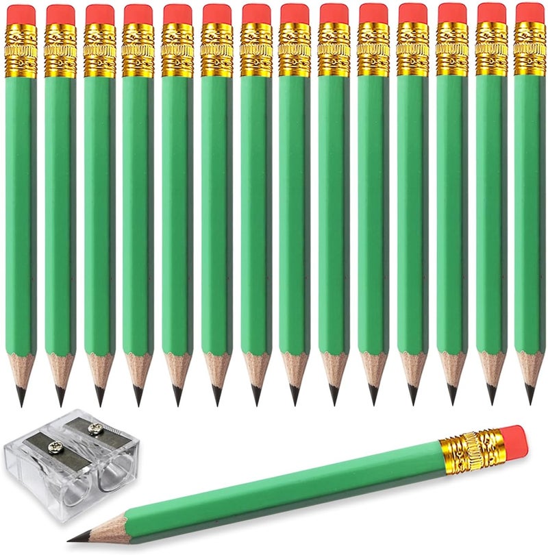 Adhere 25pcs Golf Pencils with eraser Hexagon Wooden Pencils Graphite 2B for Golf Event Scoring,Classroom,Wedding,Company Meetings,Pew, Pocket (Light Green) - Image 1